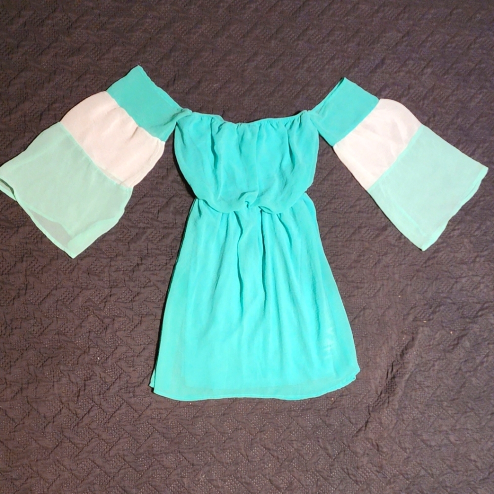 ALWAYS- chiffon, off-the-shoulder summer dress w/elastic band at waist & bust